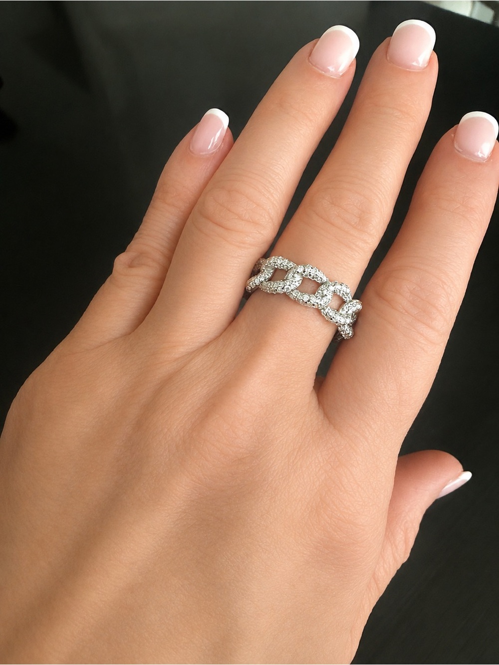Sterling Silver Pavé Link Chain Link Ring in Sterling Silver, SZ 8